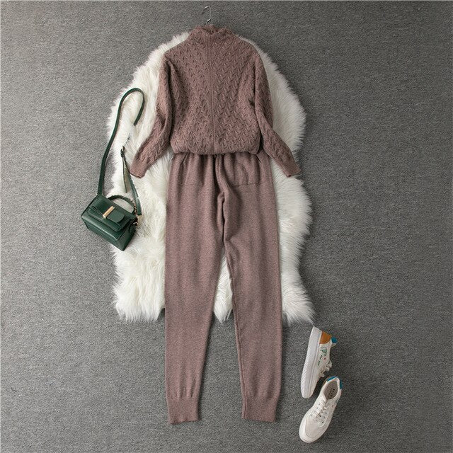 Autumn Women's Sweater Suit Knitted High-neck Sports Suit - LiveTrendsX