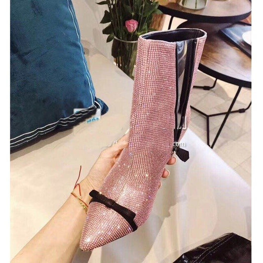 Fashion Bling Bling Ankle Booties 2020 Crystal Handmade Spring Shoes Party Dress Pointed Toe Runway Woman Ankle Boots - LiveTrendsX