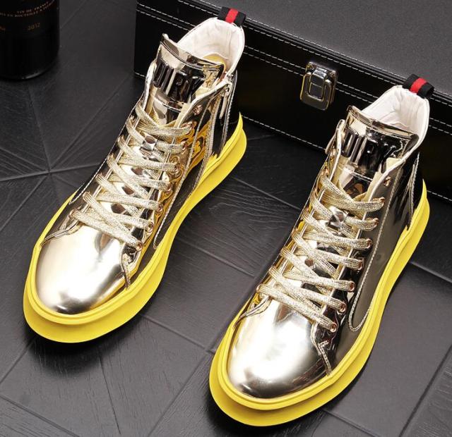 メンズ トレンディ カジュアル フラット ハイトップ プラットフォーム シューズ