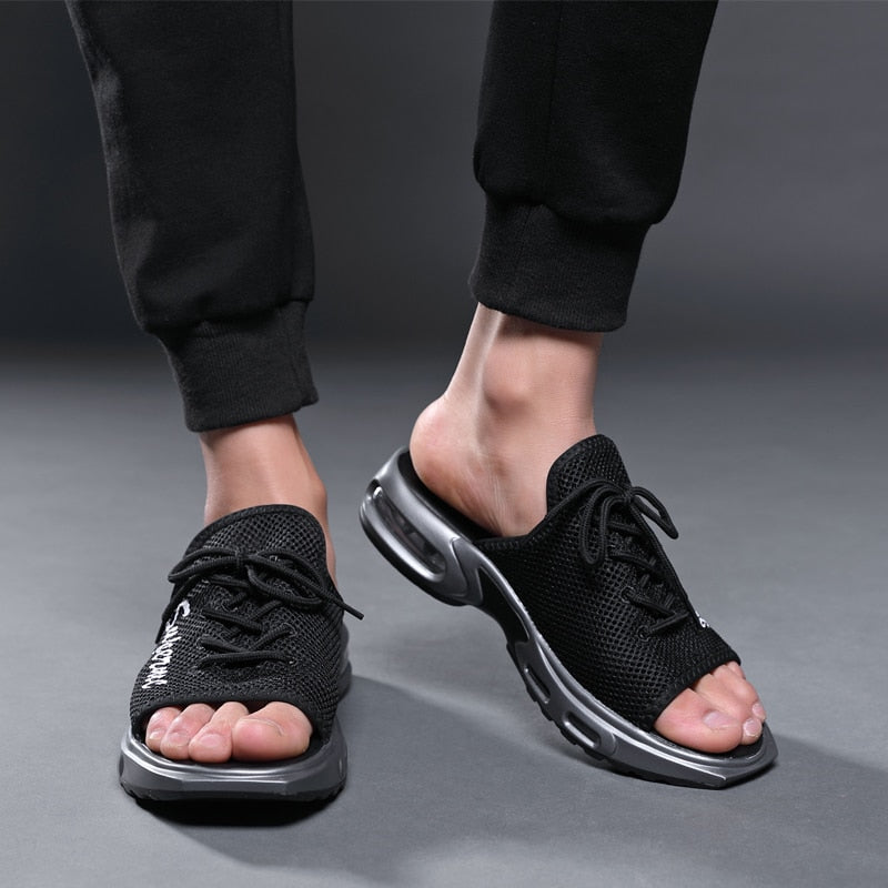 Air cushion slippers Men vacation wearproof antiskid slipper with soft sole mesh slipper for summer lace up slipper - LiveTrendsX