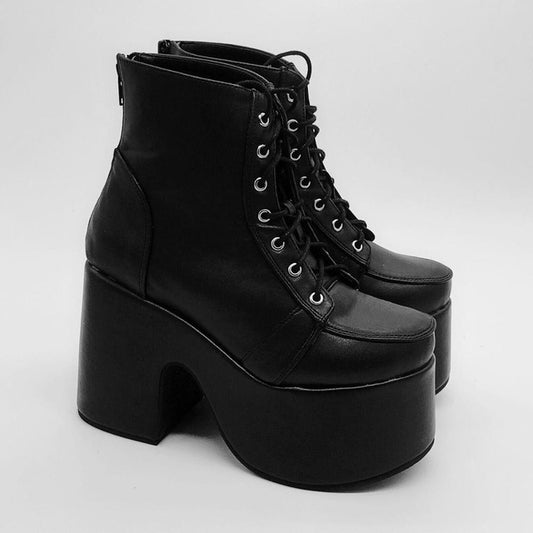 Colorful 10cm Laser Women's Ankle Boots High Heel Platform Winter Lace Up Chunky Heel Short Boots Back Zip - LiveTrendsX