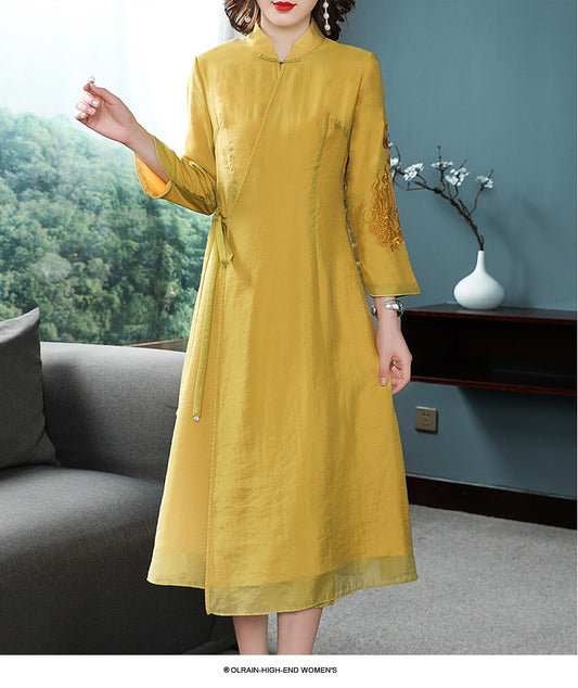 Autumn New Tencel Stand Collared Lace Dress - LiveTrendsX