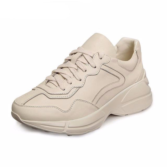 New Fashion Spring Genuine Cow Leather Women Casual Sneakers Shoes Autumn Flats Girls for Walking Shoes Lace Up Rubble Sole - LiveTrendsX