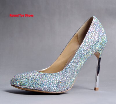 Glasses Slipper Rhinestone Bridal Wedding Shoes AB Crystal Shoes High Heeled Women Stunning Prom Party Pumps - LiveTrendsX