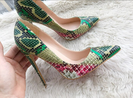 Fashion green python leather Poined Toe Stiletto high heel shoe pump HIGH-HEELED SHOES dress shoes 12cm - LiveTrendsX
