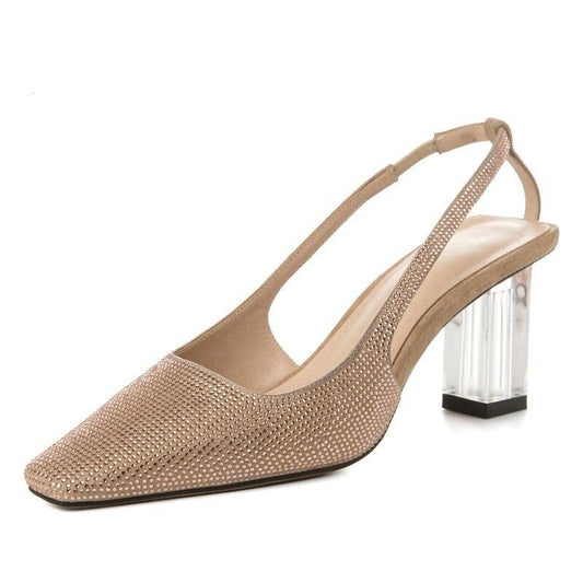 spring new fashion sexy women pumps outside high heels sheepskin crystal square toe women shoes size 34-39 - LiveTrendsX