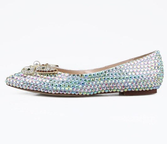 AB Crystal womens wedding shoes Flat big size female shoes insole woman shoes Bridal party DRESS shoes - LiveTrendsX