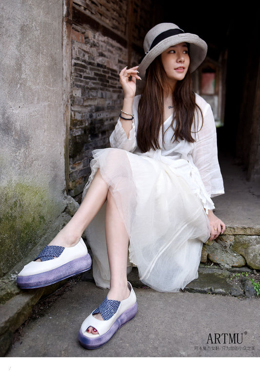 Origional Wedge Heels Platform Women Shoes Peep-toe Sandals Genuine Leather Handmade Shallow Mouth Shoes New - LiveTrendsX