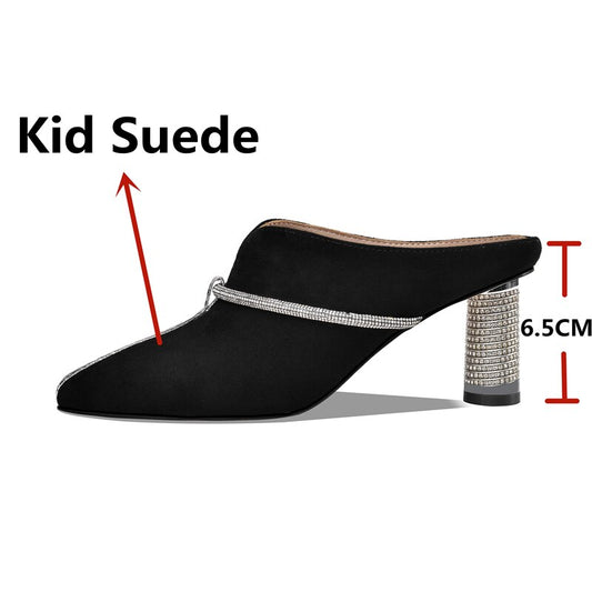 Summer New Casual Fashion Kid Suede Women Sandals Slippers Pumps Mules Rhinestone Pointed Toe High Heels Shoes Woman - LiveTrendsX