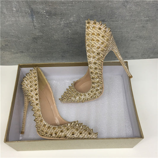 New Women Pumps Pointed Toe High Heels Shoes Luxury Designer Rivets Shoes Wedding Bridal Shoes Women's Shoes With Heels - LiveTrendsX