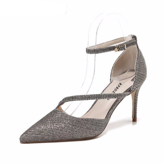 female high heels pointed toe ankle strap fashion elegant women shoes suede 3 inch thin glitter size 4 34 pumps wine red - LiveTrendsX