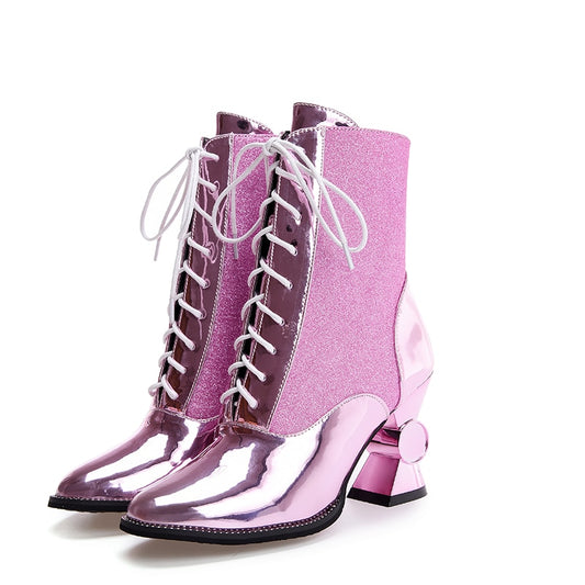 winter women's shoes thick with high-heeled tube in the women's boots in Europe and America with patent leather wild - LiveTrendsX