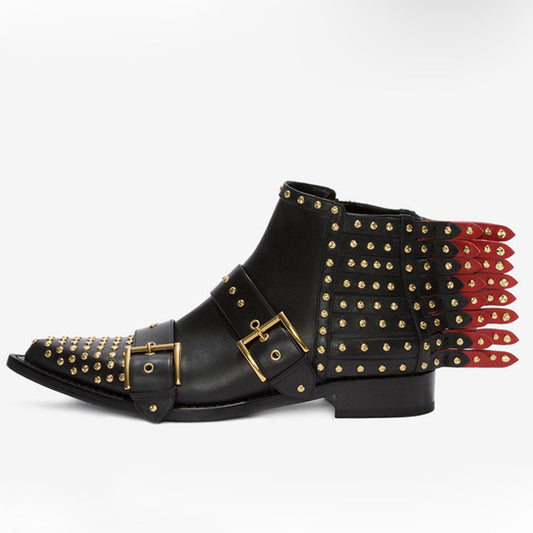 New Ladies Punk Metal Rivets Studs Back Strappy Boots Pointed toe Ankle Boots Belt Buckle Women Motercycle Bottines Shoes Woman - LiveTrendsX