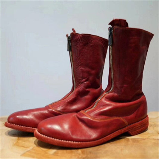 Fashion Zipped Boots Fall Fluorescent Green Soft Leather Round Toe Flat Heel Riding Motorcycle Boots кроссовки женские - LiveTrendsX