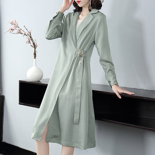 Autumn V-neck solid color lace dress - LiveTrendsX