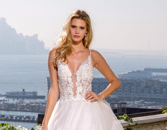 Appliques Flowers Beaded Crystal Sequined Shiny Wedding Dress Alibaba Vestidos Shoulder Straps Backless Illusion Sexy Gowns - LiveTrendsX