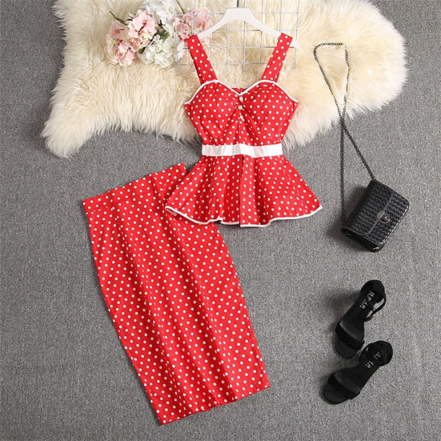 Women Blouses Outfit Knee Length Skirt Set