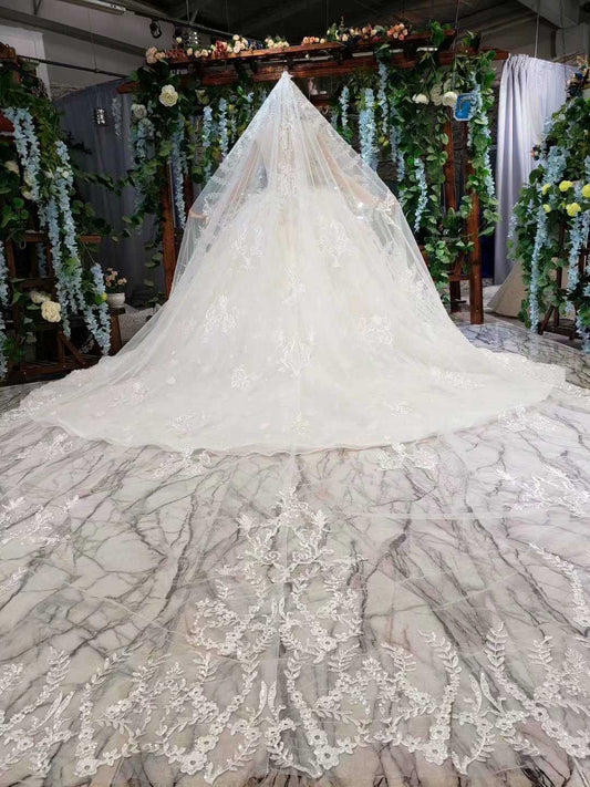 Ball Gown Bride Wedding Dress Wearhouse Real Photos Factory Sale Luxry Flower Beaded Sequin Long Sleeve Tulle Robe With Veils - LiveTrendsX