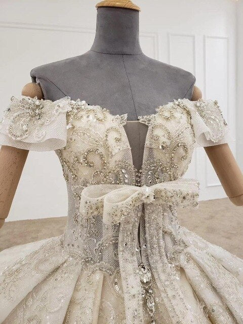 Bow Ball Gown Wedding Dress 2020 Lace Sweetheart Lace Up Back Corset Bridal Dress Crystals Bead Vestido De Noiva Simples New - LiveTrendsX