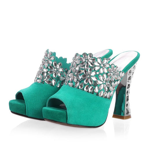 big size 42 quality kid suede leather crystal party women Shoes high heels summer sexy platform Mules Pumps sandals woman - LiveTrendsX
