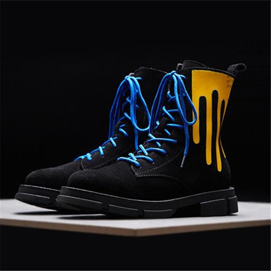 Hot Black Suede Leather Mixed Color Women Ankle Boots For Women Lace Up Platform Flats Botines Mujer Shoes Woman - LiveTrendsX