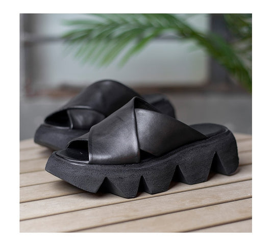 Platform Slippers Handmade Concise Ladies