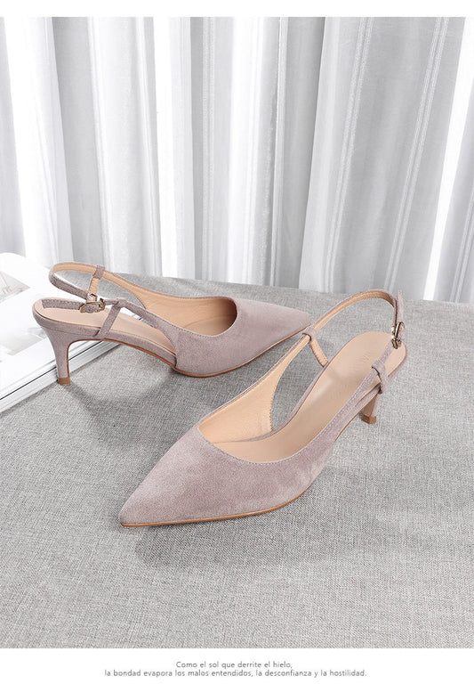 Shoes Woman 2020 Spring 6CM Thin High Heels Slingbacks Female Pointed Toe Solid Flock Women's Shoes Office Lady Elegant Sandals - LiveTrendsX