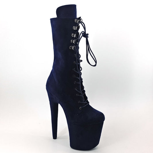 Navy Suede Color 20CM/8Inch Women's Platform party High Heels Pole Dancing boot - LiveTrendsX