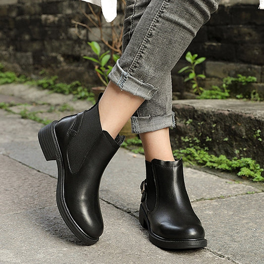 Booties female autumn and winter new leather women's boots short boots thick bottom comfortable cotton boots - LiveTrendsX