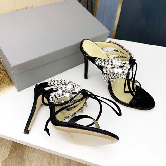Luxury Design Women's Shoes Fashion Genuine Leather High Heels Pumps Crystal Straps Sandals For Woman Thin Heels Sandals Shoes - LiveTrendsX