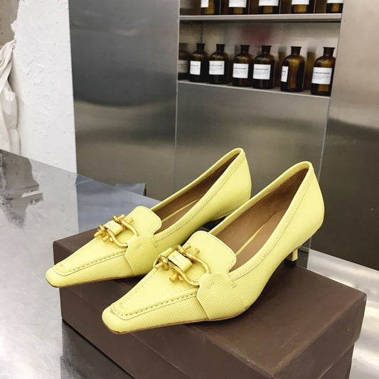 Newest Hot Sale Sexy Elegant Thin Heel Square Pumps Genuine Cow Leather Pumps Metal Decor Pumps Zapatos De Mujer Women Shoes - LiveTrendsX