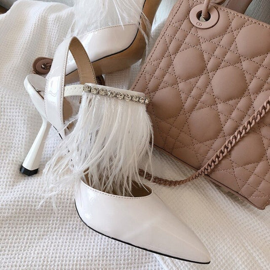 New Fashion Women's Pumps Pointed Toe High Heels Pumps Kid Suede Leather Women's Shoes Crystal Ankle Straps Summer Shoes 34-41 - LiveTrendsX