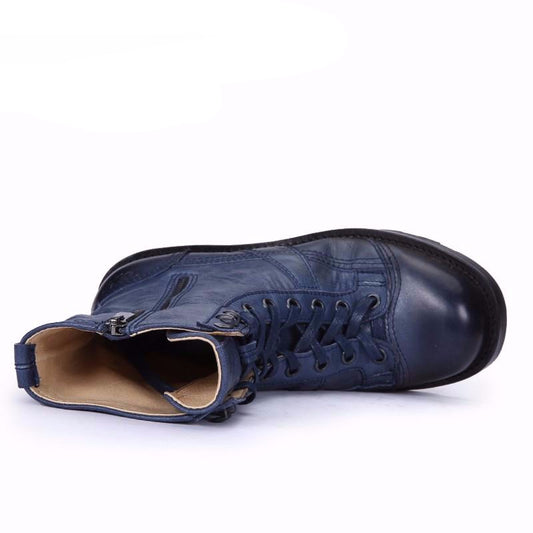 European station handmade retro Punk boots female genuine leather lace up desert thick bottom knight high boots - LiveTrendsX