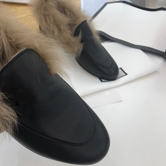 Top Quality Genuine Leather Women's Shoes Warm Shearling Ladies Loafers Outside/Office Women's Flats Slip-on Shallow Shoes - LiveTrendsX