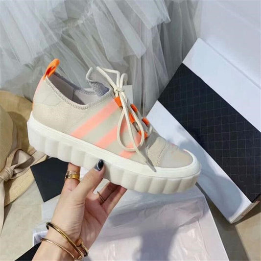 New Flat Shoes Womans Biscuit Shoes Round Toe Sneakers Lace-up Fashion Casual Shoes Mixed-Color Ladies Shoes Spring Summer Shoes - LiveTrendsX