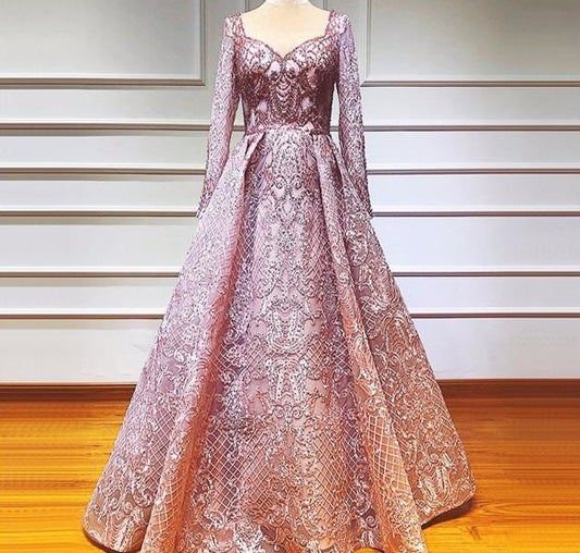 Grey Black Long Sleeves V-Neck Evening Dresses 2020 Real Photo Luxury Sexy Diamond Dubai Formal Dress - LiveTrendsX