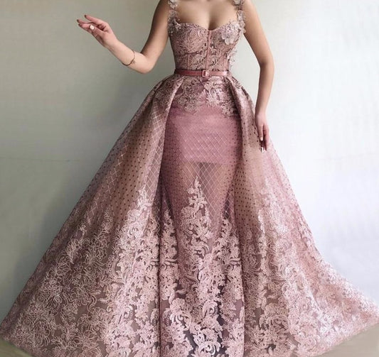 Pink Sleeveless Handmade Flowers Evening Dresses 2020 Dubai Mermaid Sexy Long Formal Dress - LiveTrendsX