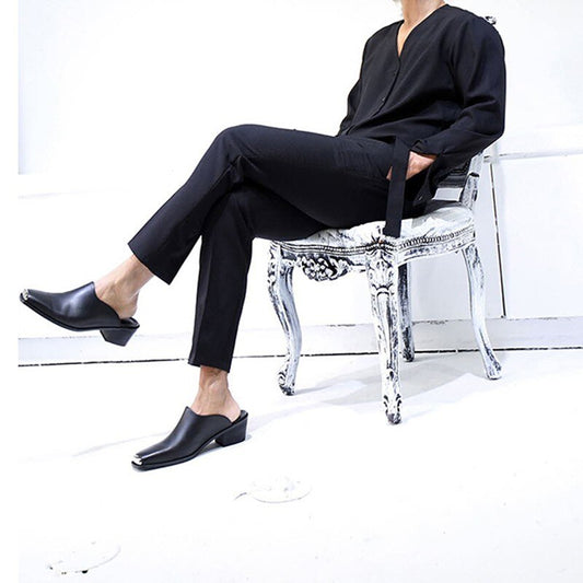 Mens Genuine Leather Shoes Square Toe Sandals