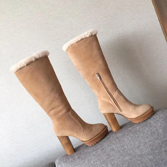 woman ladies water platform high suede leather knee boots long winter snow boots - LiveTrendsX