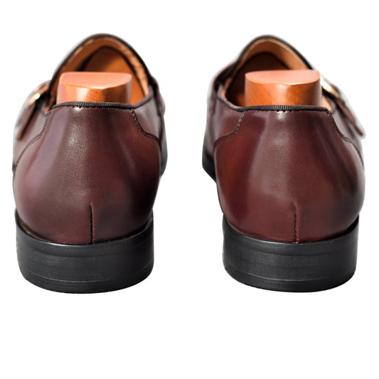 Genuine Leather Mens Casual Shoes Brown Blue Color Office Business Oxford Double Buckle Strap Italy Style Shoe - LiveTrendsX