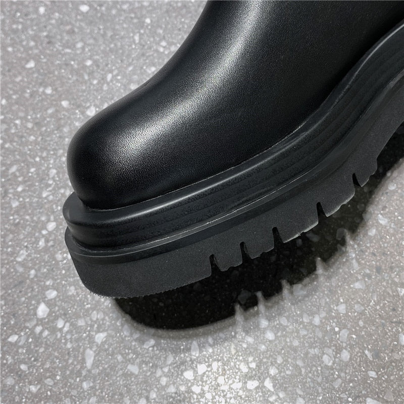 boots women Genuine Leather Thick Bottom boots Rear zipper Flat women boots party boots Fashion The knee boots - LiveTrendsX