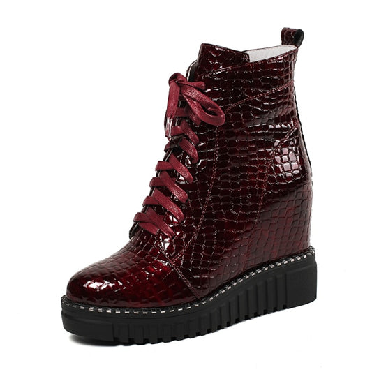 Fashion Patent Cow Leather Platform Ankle Boots