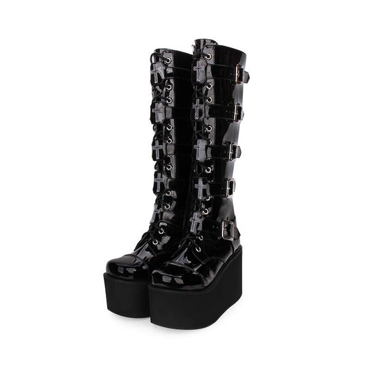 motorcycle punk boots lady wedges platform shoes