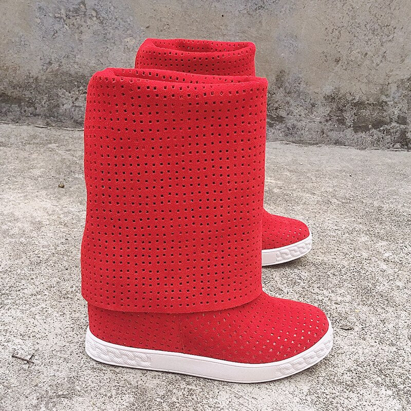 身長アップカラーダウンスリップオンロングブーツ