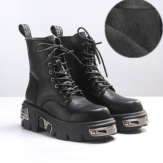 Buckle Thick Bottom Boots Women Fashion Mid-Calf Round Toe Botas Mujer Platform Zipper Plus Cross Lace-Up Stivali - LiveTrendsX