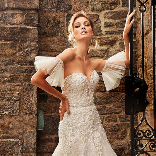 Appliques Lace Mermaid Wedding Gowns With Removable Short Sleeve Vestido De Noiva Sereia Beaded Waist Backless Elegant Dresses - LiveTrendsX