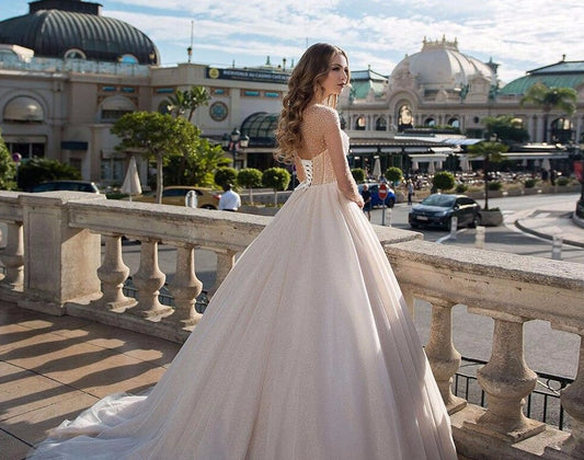 Long Sleeve Wedding Dresses Elegant Vestido De Casamento O-neck Open Back See Through Shiny Wedding Gowns Brautkleid - LiveTrendsX