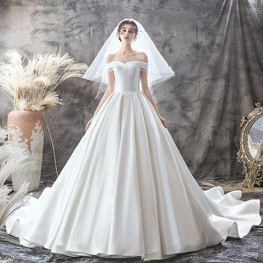 New Arrive Beading Short Sleeve Sweetheart Neck Lace Up Simple A-line Wedding Dresses - LiveTrendsX