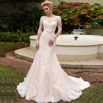 Long Sleeve Mermaid Wedding Dresses Vestido De Noiva Sereia Bow Appliques Trumpet Bridal Gowns - LiveTrendsX
