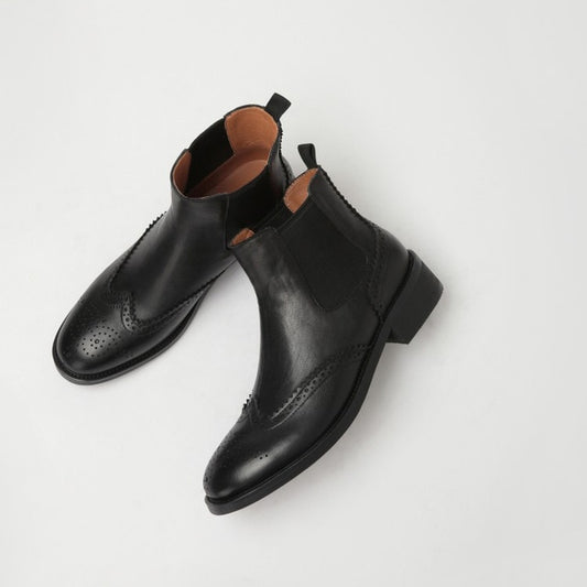 Chelsea Boots Women Natural Genuine Leather Thick Heels Ankle Boots Winter Autumn Round Toe Brogue Shoes Ladies Size 42 - LiveTrendsX